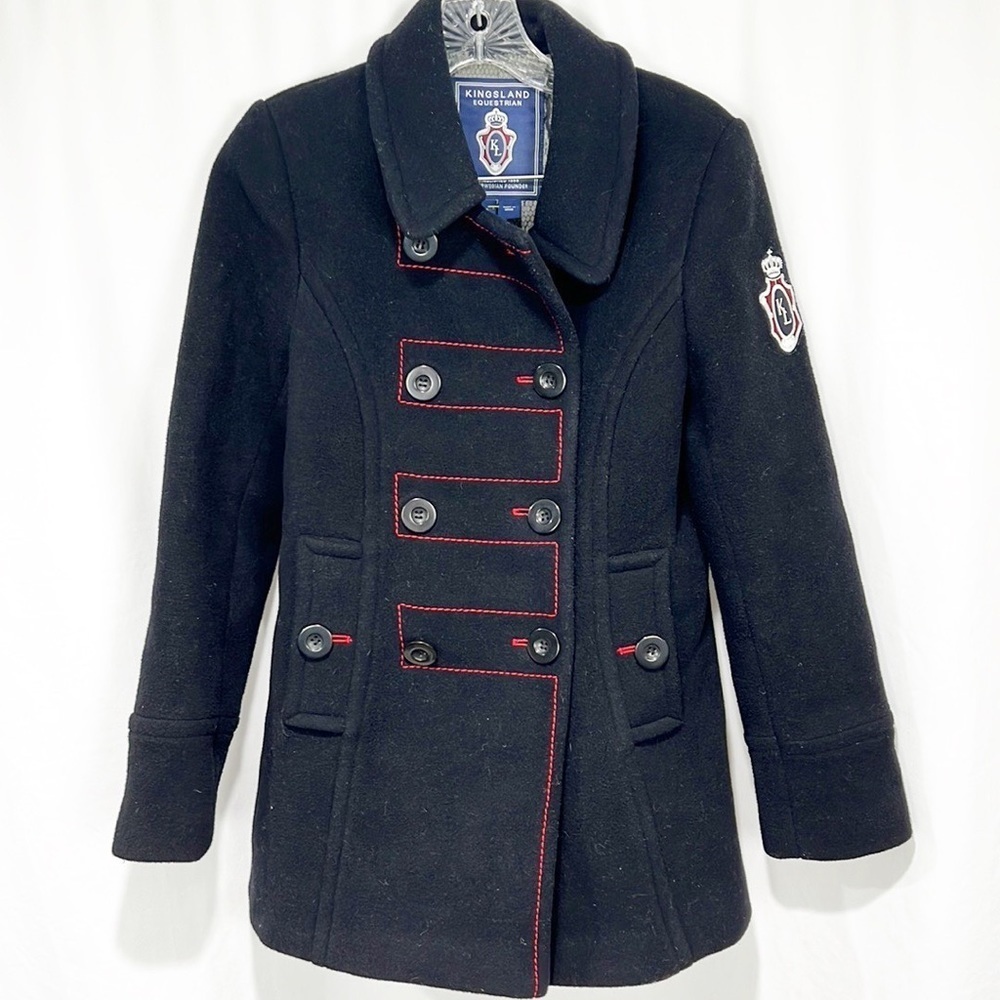 KINGSLAND Equestrian Women’s Pea Coat Wool Blend Black Contrast Stitching XS - Picture 6 of 12